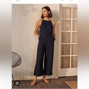 BODEN Navy Blue Linen High Neck Sleeveless Wide Leg Jumpsuit Women's Size 6P
